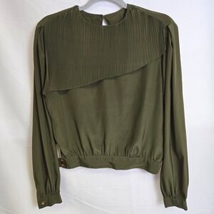 Bethany Long Sleeve Asymmetrical Pleated Panel Blouse, Green, Size 13/14